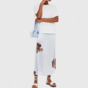 Ganni Viscose Midi Skirt - blue floral